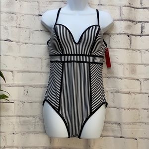 Spanx Sweetheart Striped Swimsuit,Black/White